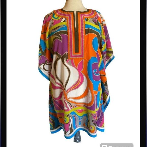 Trina Turk Theodora Silk Tunic Dress Boho Resort Psychedelic Print XS S - Picture 2 of 8